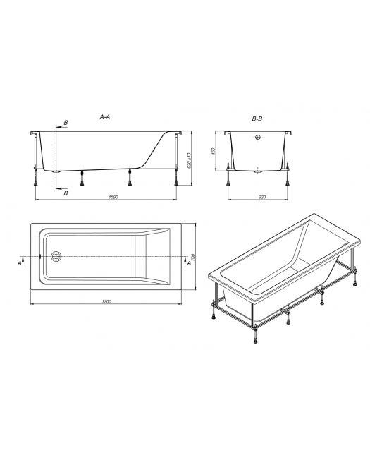 Акриловая прямоугольная ванна EASY (Roca) 170х70 белая