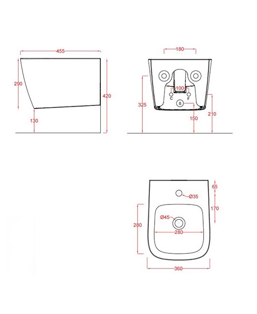 Биде подвесное A16 MINI (ARTCERAM) Италия 36х45 с 1 отв под смеситель