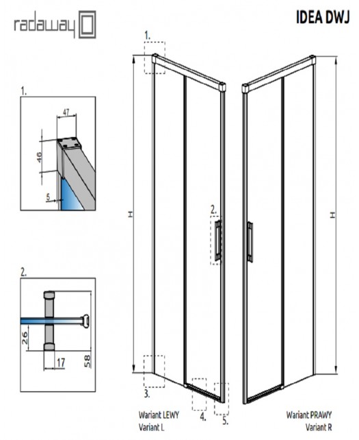 Дверь раздвижная в нишу IDEA Black DWJ 100 Left (Radaway) 1000x2005