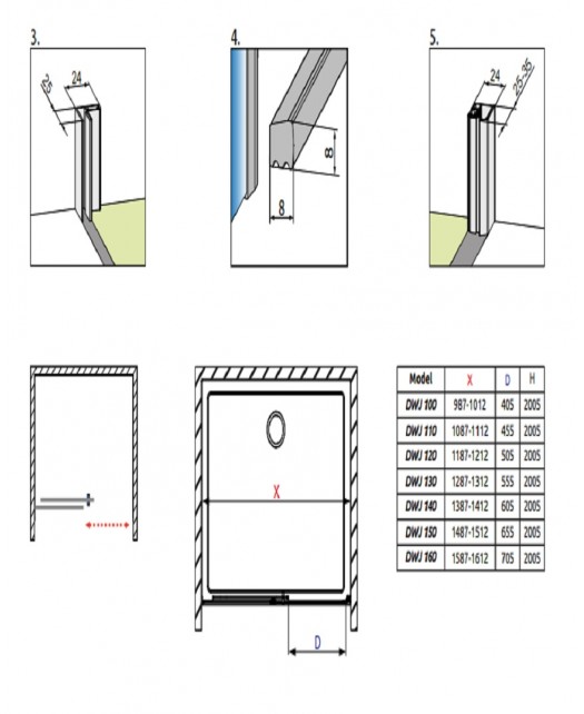 Дверь раздвижная в нишу IDEA Black DWJ 100 Right (Radaway) 1000x2005