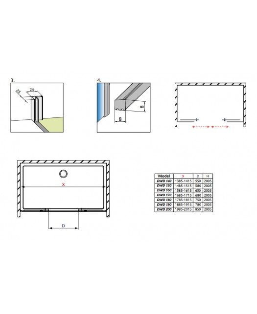 Дверь раздвижная в нишу IDEA Black DWD 140 (Radaway) 1400x2005