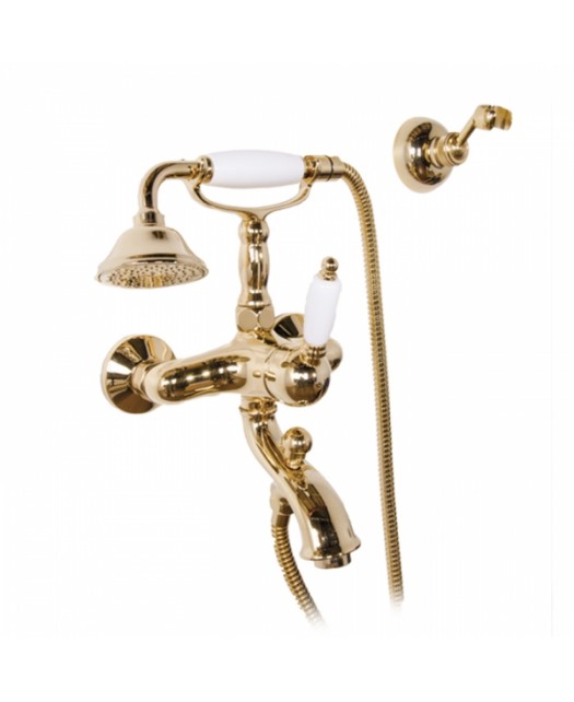 Смеситель для ванны с душем Orta с белой ручкой (GATTONI) Италия, цвет золото 24кт