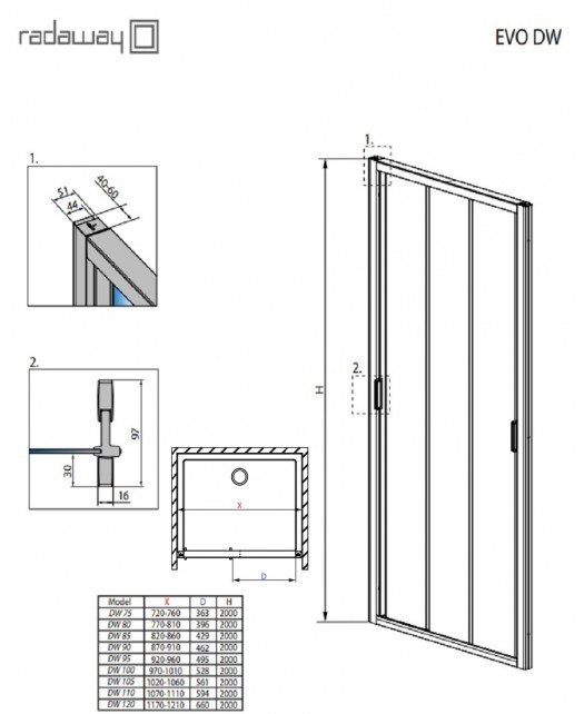 Дверь раздвижная в нишу IDEA EVO DW 85 (Radaway) 850x2000