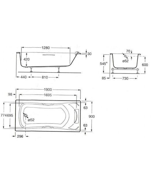 Акриловая прямоугольная ванна BECOOL (Roca) 190х90х50 белая с ручками