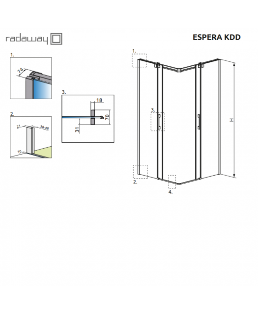 Дверь раздвижная для угловой установки Espera KDD 90/L (Radaway) 900x2000