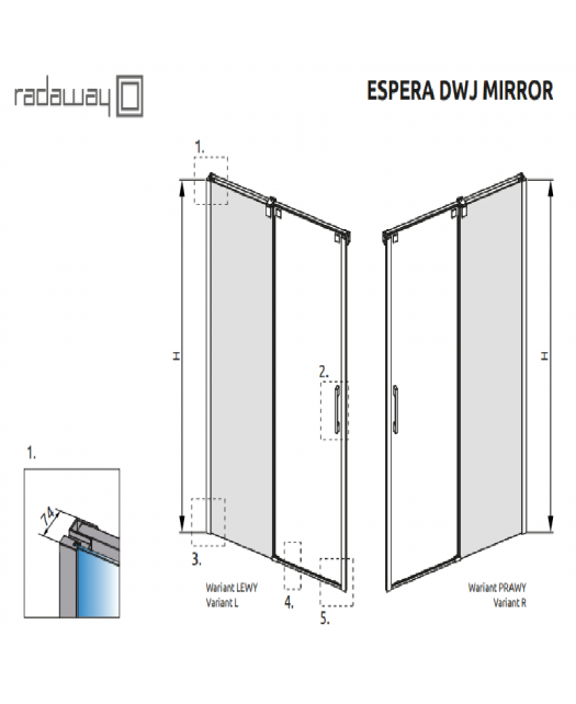 Дверь раздвижная в нишу ESPERA DWJ Mirror 495 R (Radaway) 495x2000