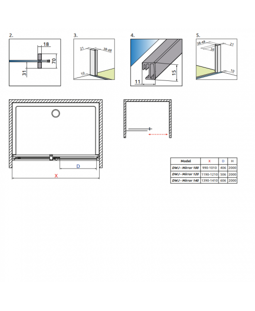 Дверь раздвижная в нишу ESPERA DWJ Mirror 495 R (Radaway) 495x2000