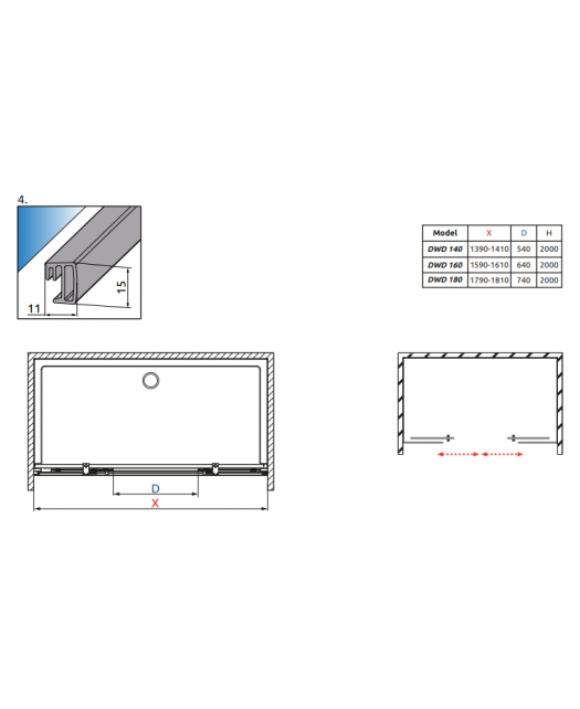 Дверь раздвижная в нишу ESPERA DWD 140 (Radaway) 1400x2000