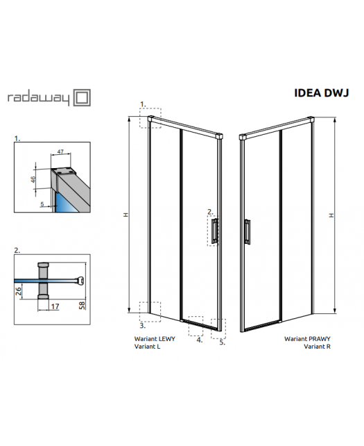 Дверь раздвижная в нишу IDEA DWJ 100 Left (Radaway) 1000x2005