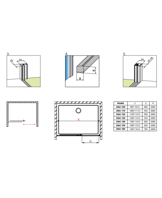 Дверь раздвижная в нишу IDEA DWJ 100 Left (Radaway) 1000x2005