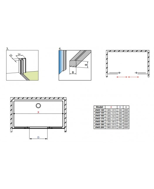 Дверь раздвижная в нишу IDEA DWD 180 (Radaway) 1800x2005