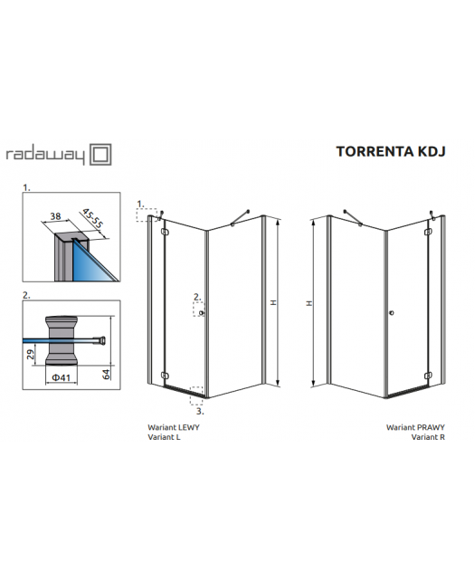 Дверь распашная для угловой установки Torrenta KDJ 80/L (Radaway) 800х800x1850