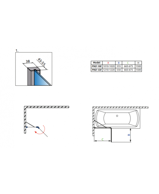 Штора для ванны Torrenta PND/L (Radaway) 1000x1500