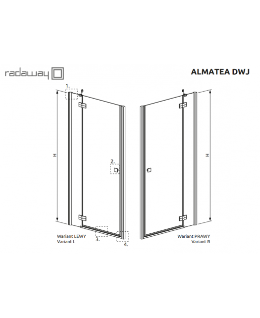 Дверь распашная в нишу Almatea DWJ 110/R интимато (Radaway) 1100х1950