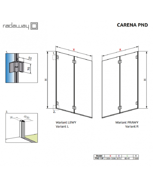 Штора для ванны Carena PND/L (Radaway) 1300x1500