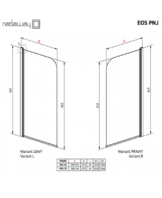 Штора для ванны EOS PNJ R (Radaway) 500x1500