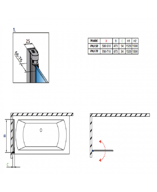 Штора для ванны EOS PNJ R (Radaway) 700x1500