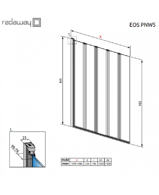 Штора для ванны EOS PNW4 (Radaway) 860x1500