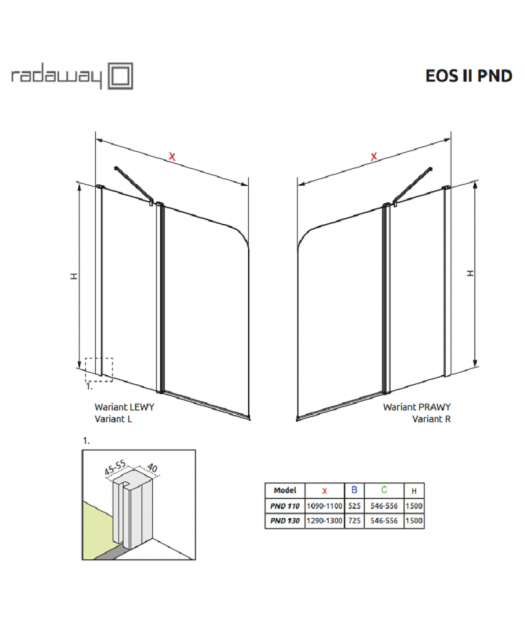 Штора для ванны EOS II PND 110/L (Radaway) 1100x1500