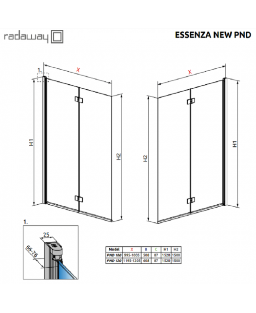 Штора для ванны Essenza New PND 100/L (Radaway) 1000x1500