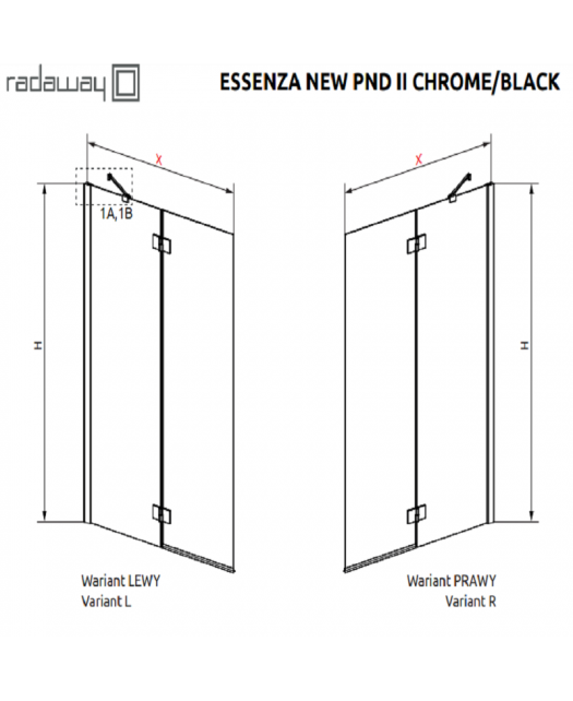 Штора для ванны Essenza New Black PND II 120 Right (Radaway) 1200x1500