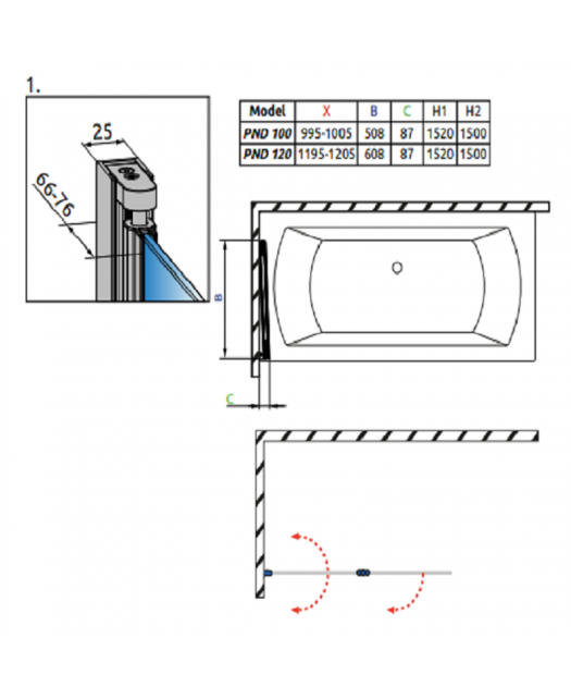 Штора для ванны Fuenta New PND 100/R (Radaway) 1000x1500