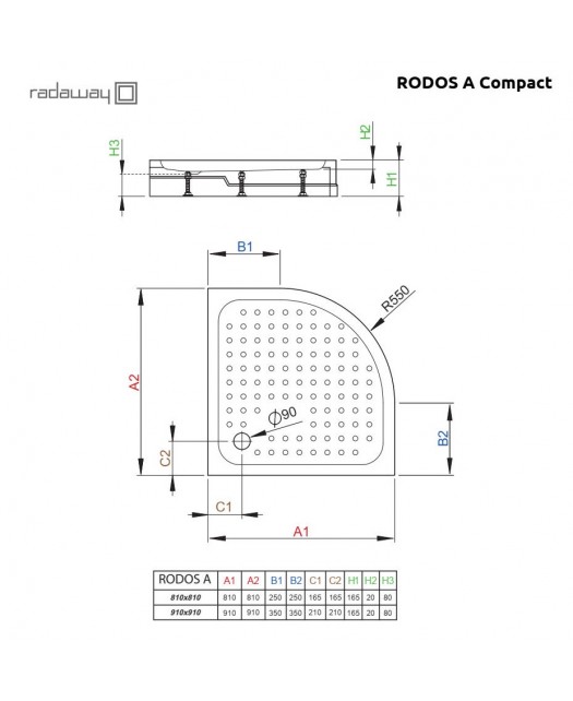 Поддон душевой полукруглый Rodos A800 (Radaway) (Польша) белый 80х80