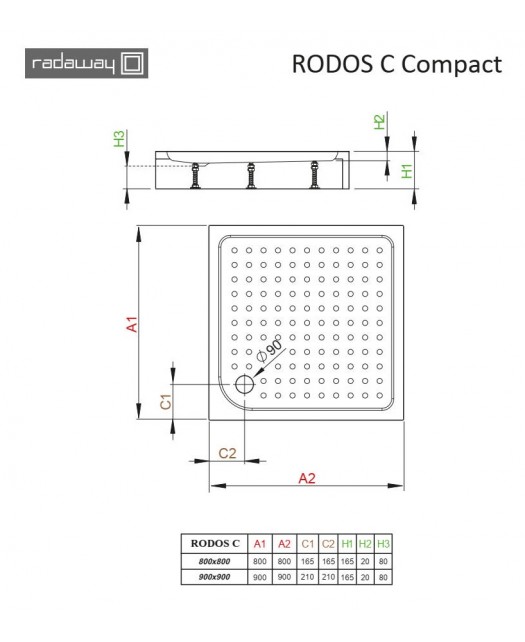 Поддон душевой квадратный Rodos C800 (Radaway) (Польша) белый 80х80