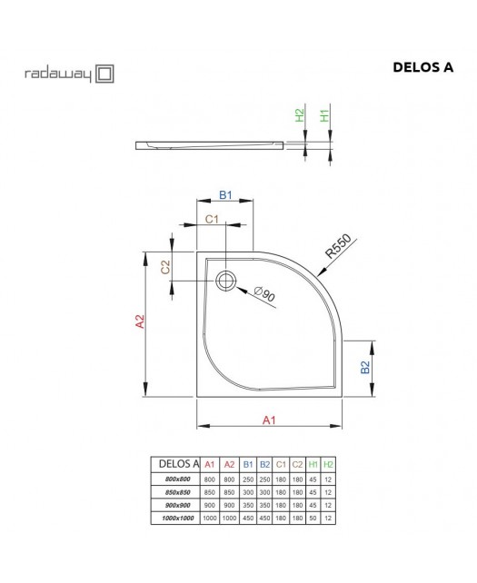 Поддон душевой полукруглый Delos A800 (Radaway) (Польша) белый 80х80