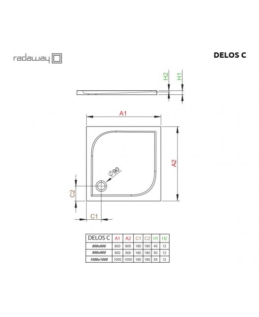 Поддон душевой квадратный Delos C800 (Radaway) (Польша) белый 80х80