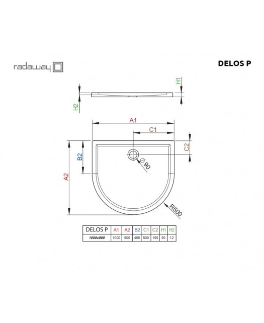Поддон душевой полукруглый Delos P (Radaway) (Польша) белый 100х90