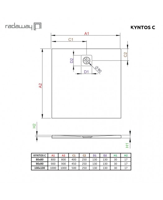 Поддон душевой квадратный из жидк. мрамора Kyntos C (Radaway) (Польша) белый 100х100