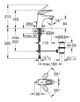 Смеситель однорычажный для раковины Eurostyle 2015 (GROHE) cо сливным гарнитуром, белая луна/хром