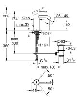 Смеситель однорычажный для раковины Essence+ (GROHE) с донным клапаном (теплый закат)