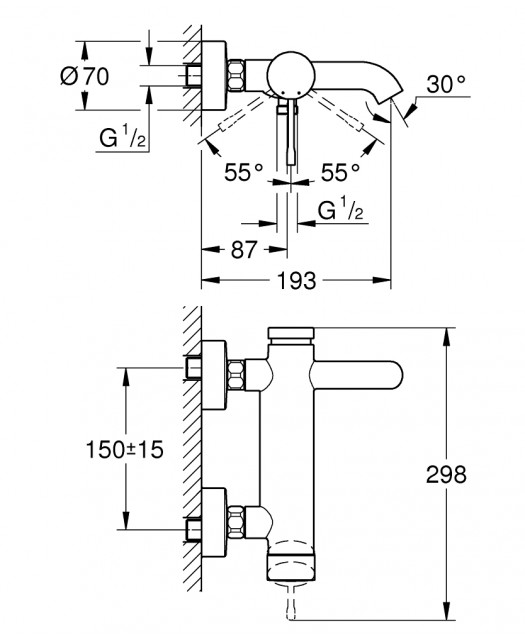 Смеситель однорычажный для ванны Essence+ (GROHE) теплый закат, матовый