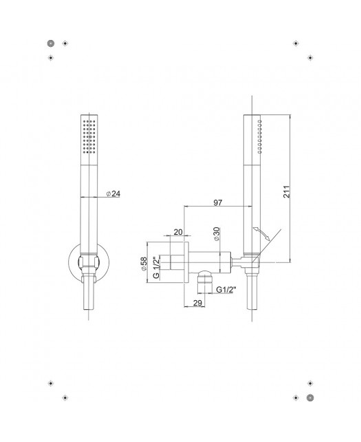 Комплект ручной лейки 53PZ440TTAS (PAINI) Италия,черный матовый