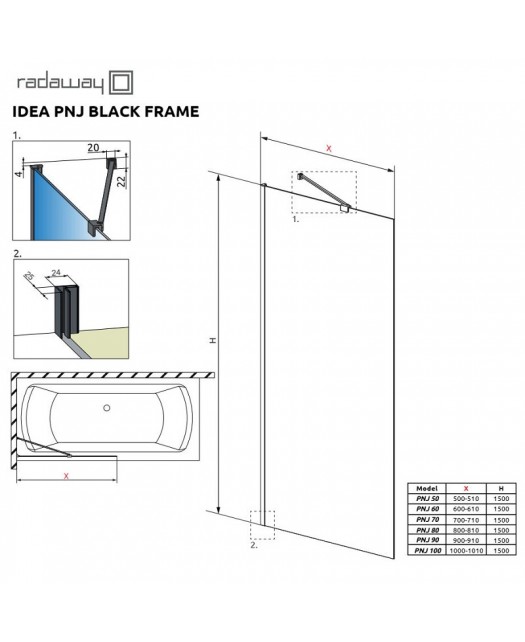 Штора для ванны Idea Black PNJ 50 Frame (Radaway) 500x1500