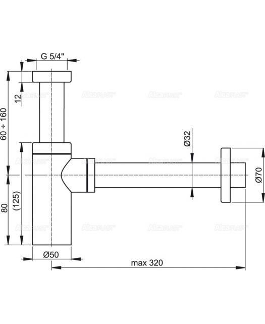 Сифон для умывальника A400 DN32 DESIGN цельнометаллический, круглый (ALСAPLAST) хром