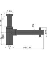 Сифон для умывальника A400BLACK DN32 DESIGN цельнометаллический, круглый (ALСAPLAST) Чёрный матовый