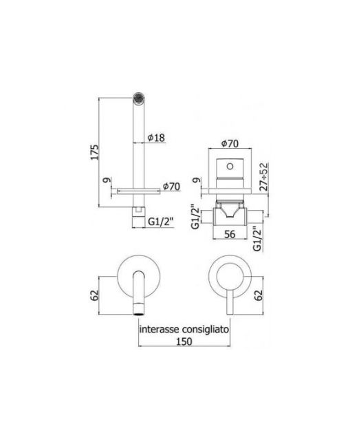 Смеситель для умывальника LIGHT LIG006NO70 (Paffoni) Италия, чёрный матовый (С ВНУТРЕННЕЙ ЧАСТЬЮ) 175 мм