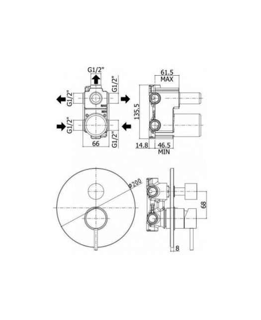 Смеситель для душа LIGHT LIG019NO (Paffoni) Италия, чёрный матовый (С ВНУТРЕННЕЙ ЧАСТЬЮ)