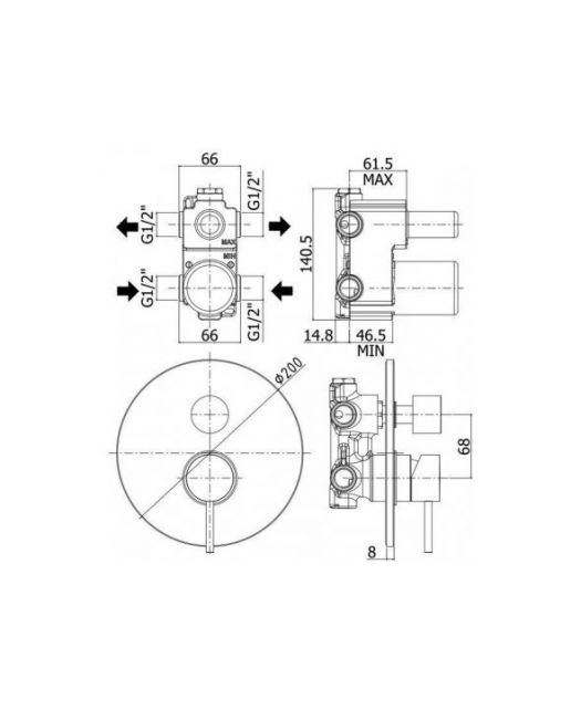 Смеситель для душа LIGHT LIG018NO (Paffoni) Италия, чёрный матовый (С ВНУТРЕННЕЙ ЧАСТЬЮ)