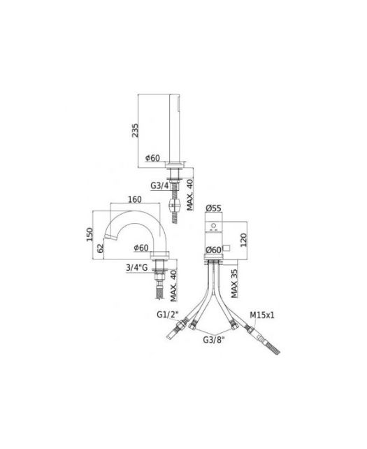 Смеситель на борт ванны LIGHT LIG047NO (Paffoni) Италия, чёрный матовый (С ВНУТРЕННЕЙ ЧАСТЬЮ)