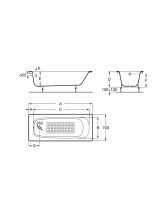 Прямоугольная чугунная ванна Continental (Roca) 150х70 с противоскользящим покрытием