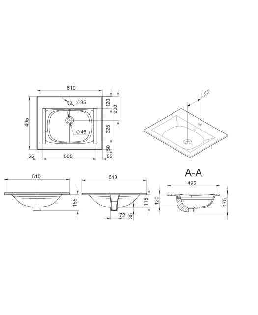 Раковина мебельная керамическая SPIRIT V2.0 (AM.PM) 61 см