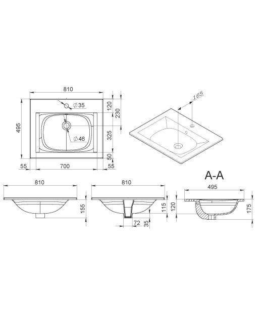 Раковина мебельная керамическая SPIRIT V2.0 (AM.PM) 81 см