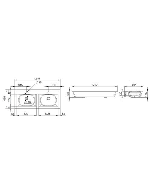 Раковина мебельная двойная керамическая SPIRIT V2.0 (AM.PM) 120 см