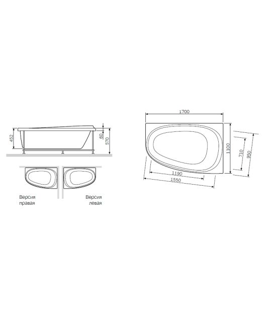 Каркас для ванны LIKE 170х110 правосторонний (AM.PM)