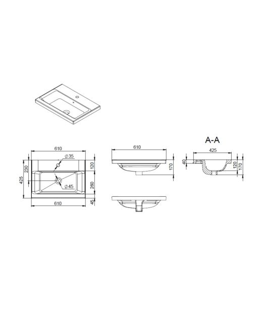 Тумба с раковиной подвесная GEM 60 см, 2 ящика (AM.PM) белый глянец