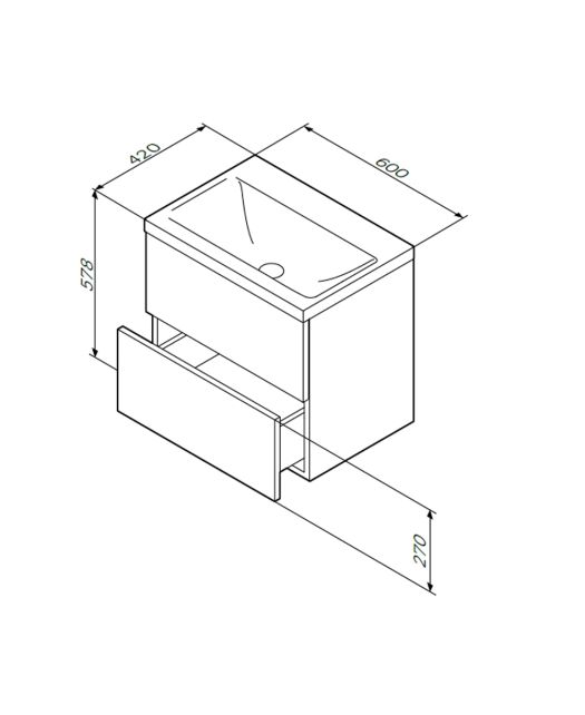 Тумба с раковиной подвесная GEM 60 см, 2 ящика (AM.PM) белый глянец
